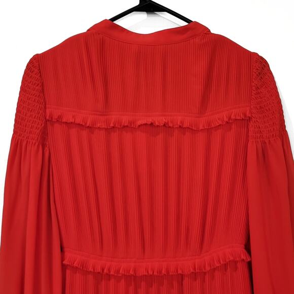 Tory Burch Stella Pleated Ruffle Chiffon Maxi Dress in Red Size 0 New With Tag - Picture 5 of 13